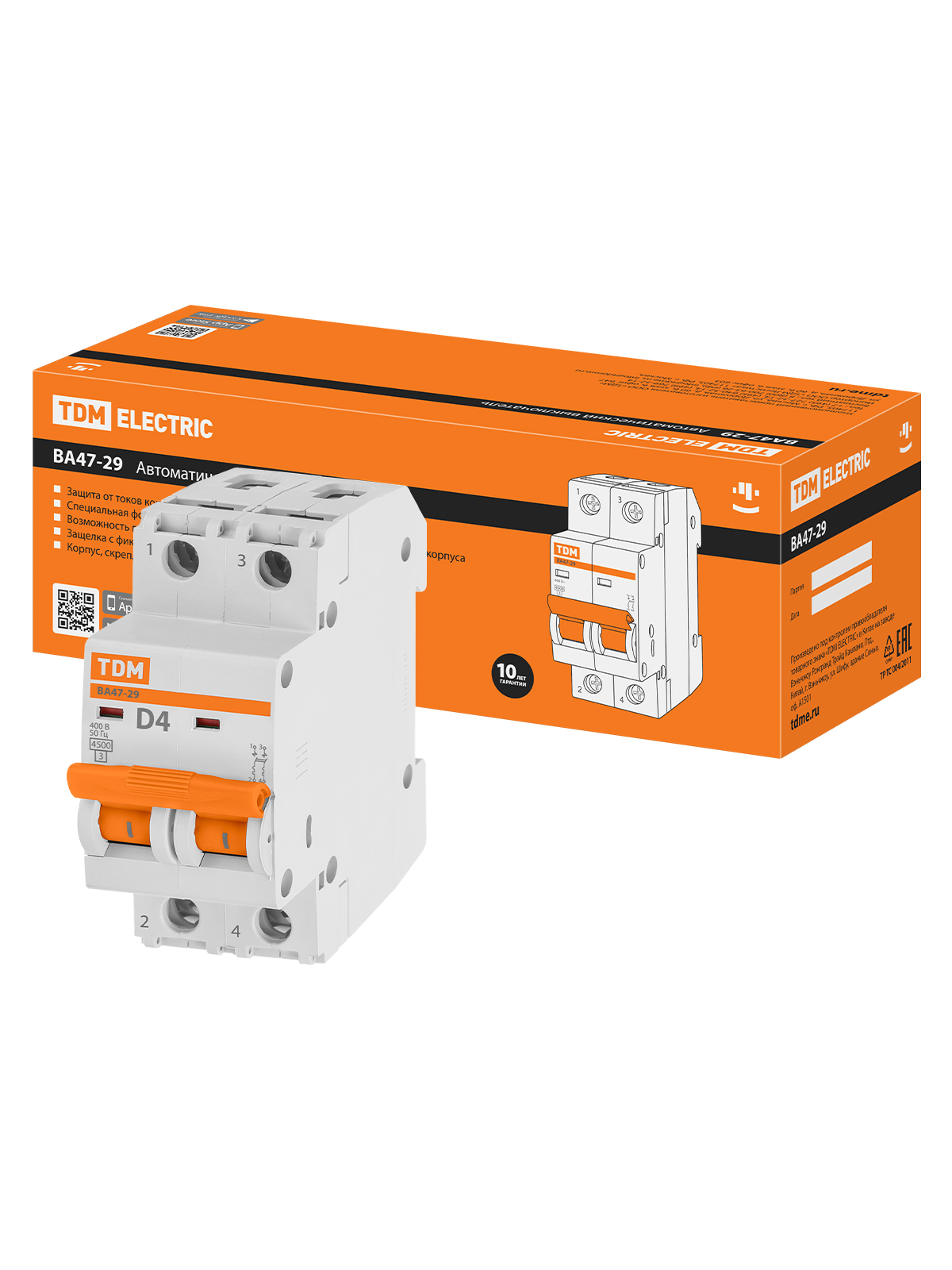 Авт. выкл.ВА47-29 2Р  4А 4,5кА х-ка D TDM