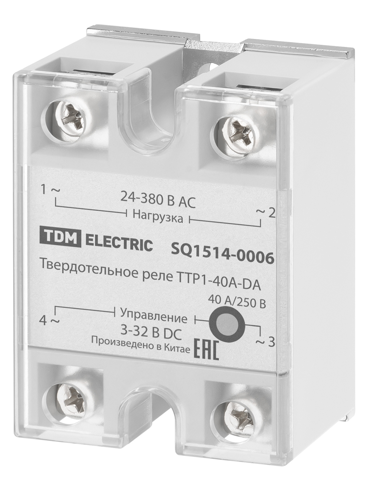 Твердотельное реле ТТР1-40А-DА, 1ф, 40А, упр: 3-32В DС, нагр: 24-380В АС TDM