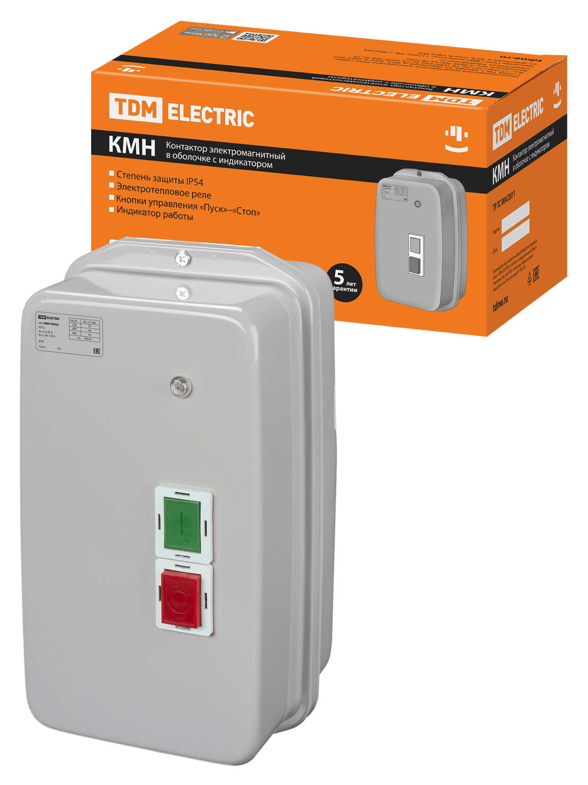 Контактор КМН49562 95А в оболочке с индикатором Ue=380В/АС3 IP54 TDM