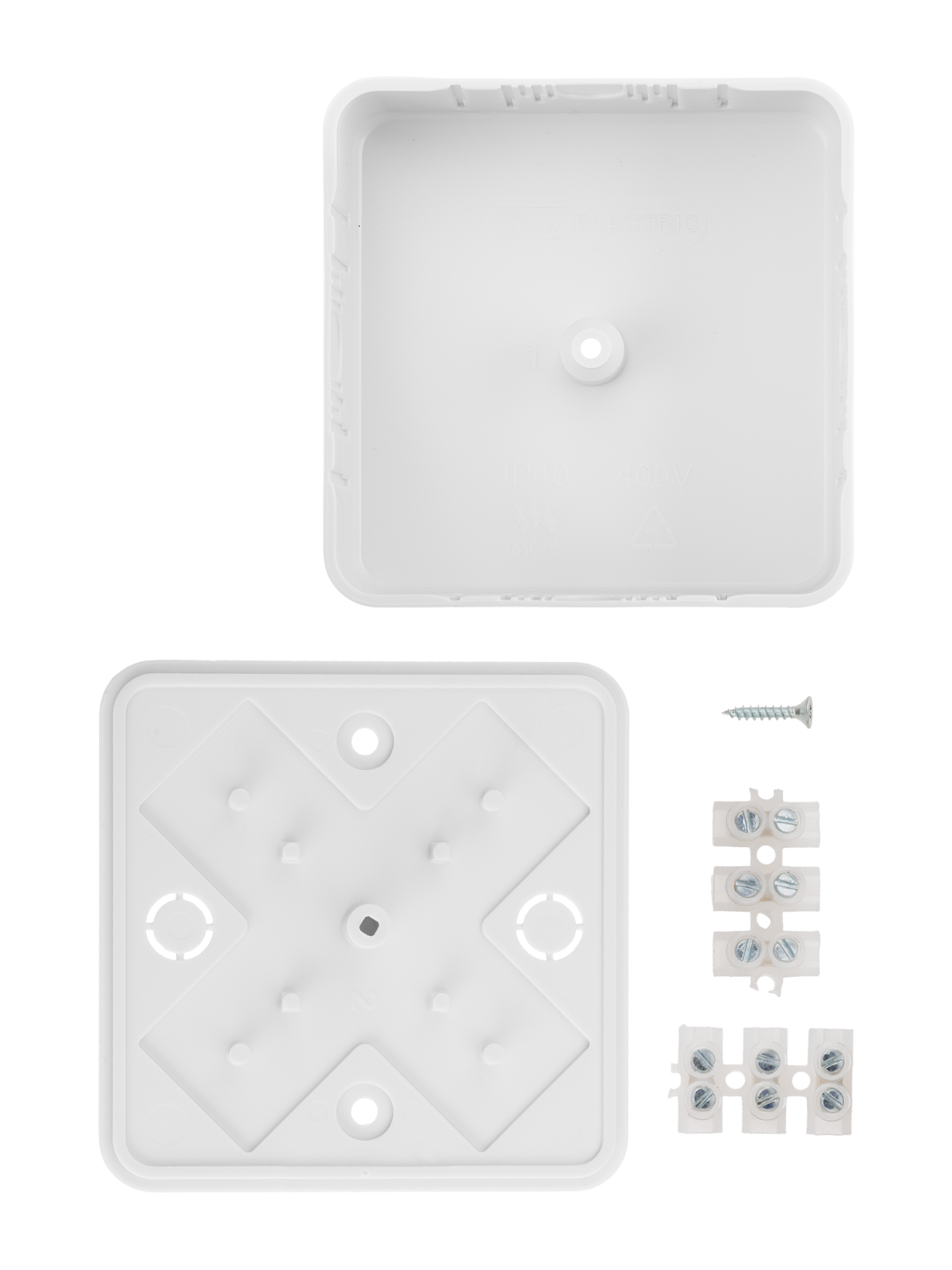 Коробка распаячная КР 75х75х28 ОП белая, IP40, с клем. колодкой, инд. штрихкод TDM
